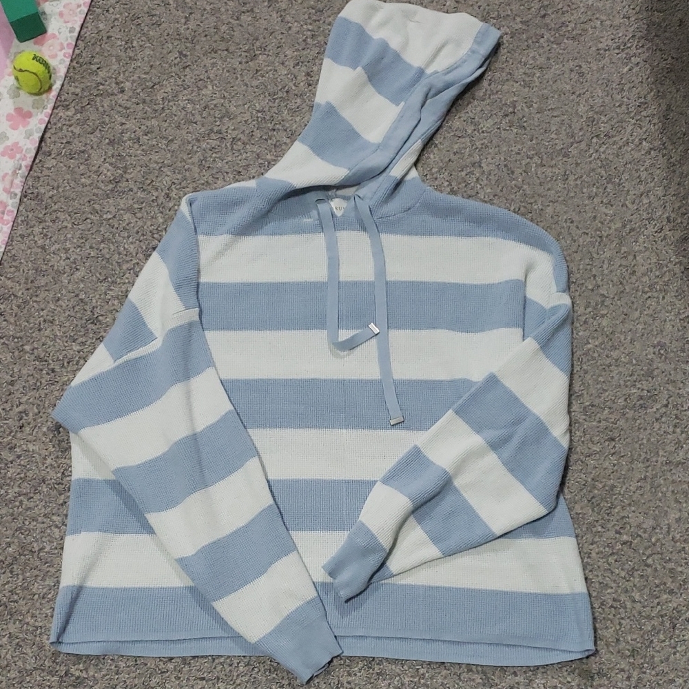 Cyrus Striped Knit Hoodie Sweater Blue White Long Sleeve Women’s Size XL